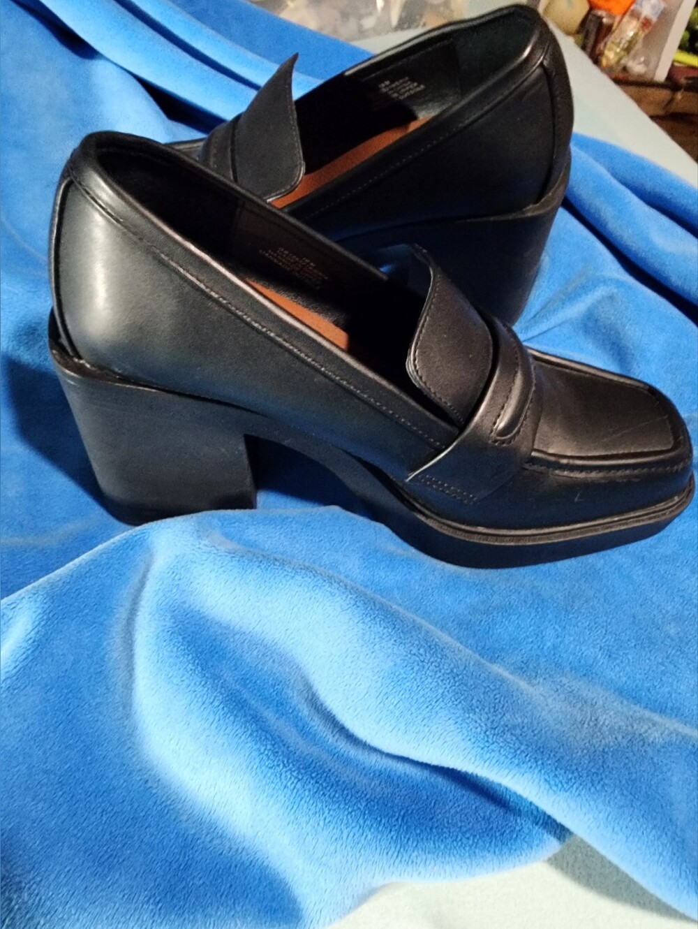 MIA Black Faux Leather Block Heel Loafers